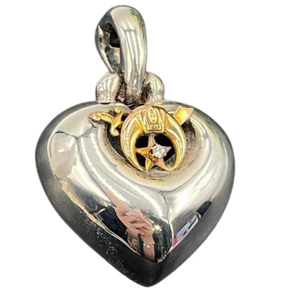 Joseph Esposito Shriners "925 ESPOSIG 14K" Puffy Heart 2.0 mm Diamond Pendant